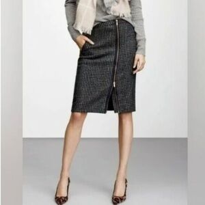 J. Crew Herringbone Wool Off Center Zipper Midi Pencil Skirt